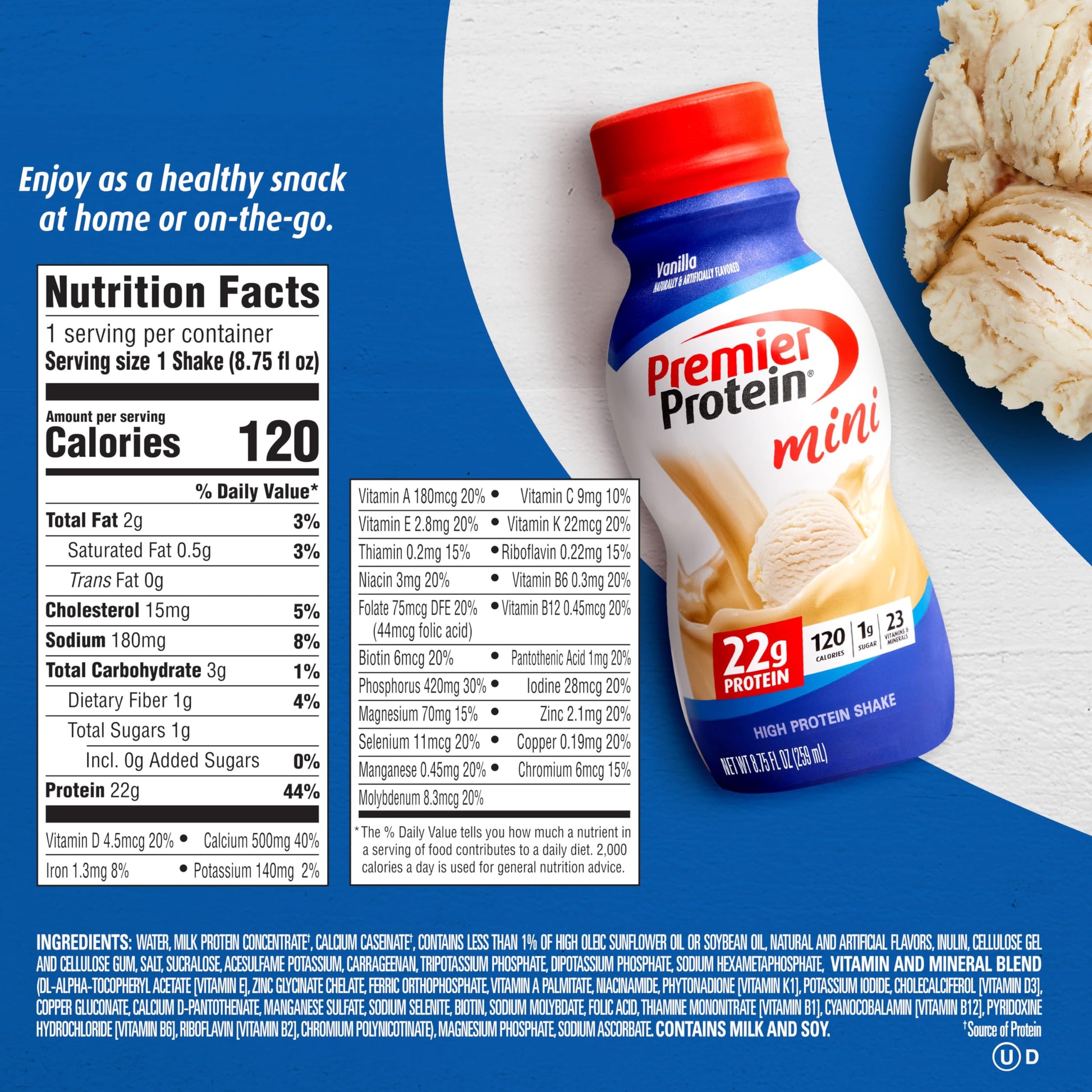 Premier Protein Shake MINIs, Vanilla, 22g Protein, 120 Calories, 1g Sugar, 8.75fl oz Premier Protein uk supplements