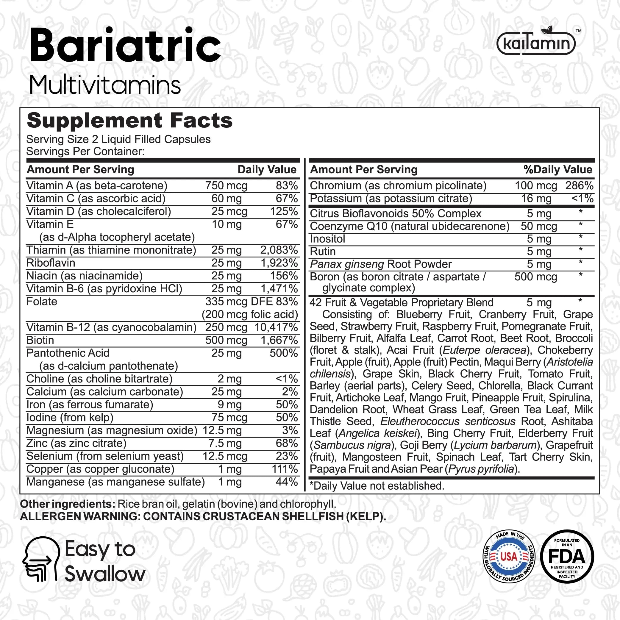 Bariatric Multivitamin with Iron - Easy-to-Swallow Capsule for Post Bariatric Surgery - Post Sleeve and Post Bypass Kaitamin uk supplements