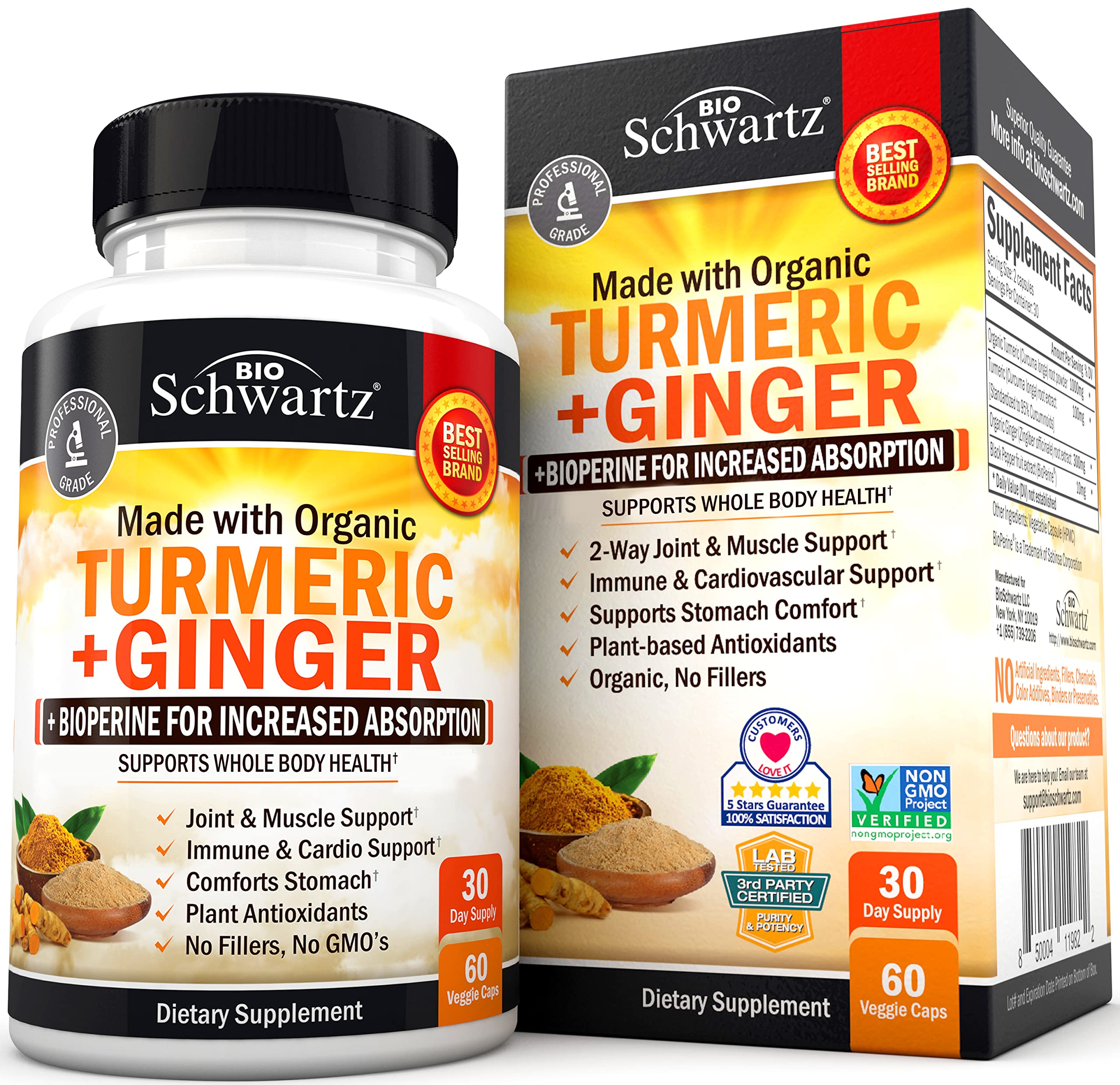 Organic Turmeric Curcumin and Ginger - 95% Standardized Curcuminoids with BioPerine BioSchwartz uk supplements