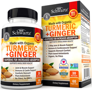Organic Turmeric Curcumin and Ginger - 95% Standardized Curcuminoids with BioPerine BioSchwartz uk supplements