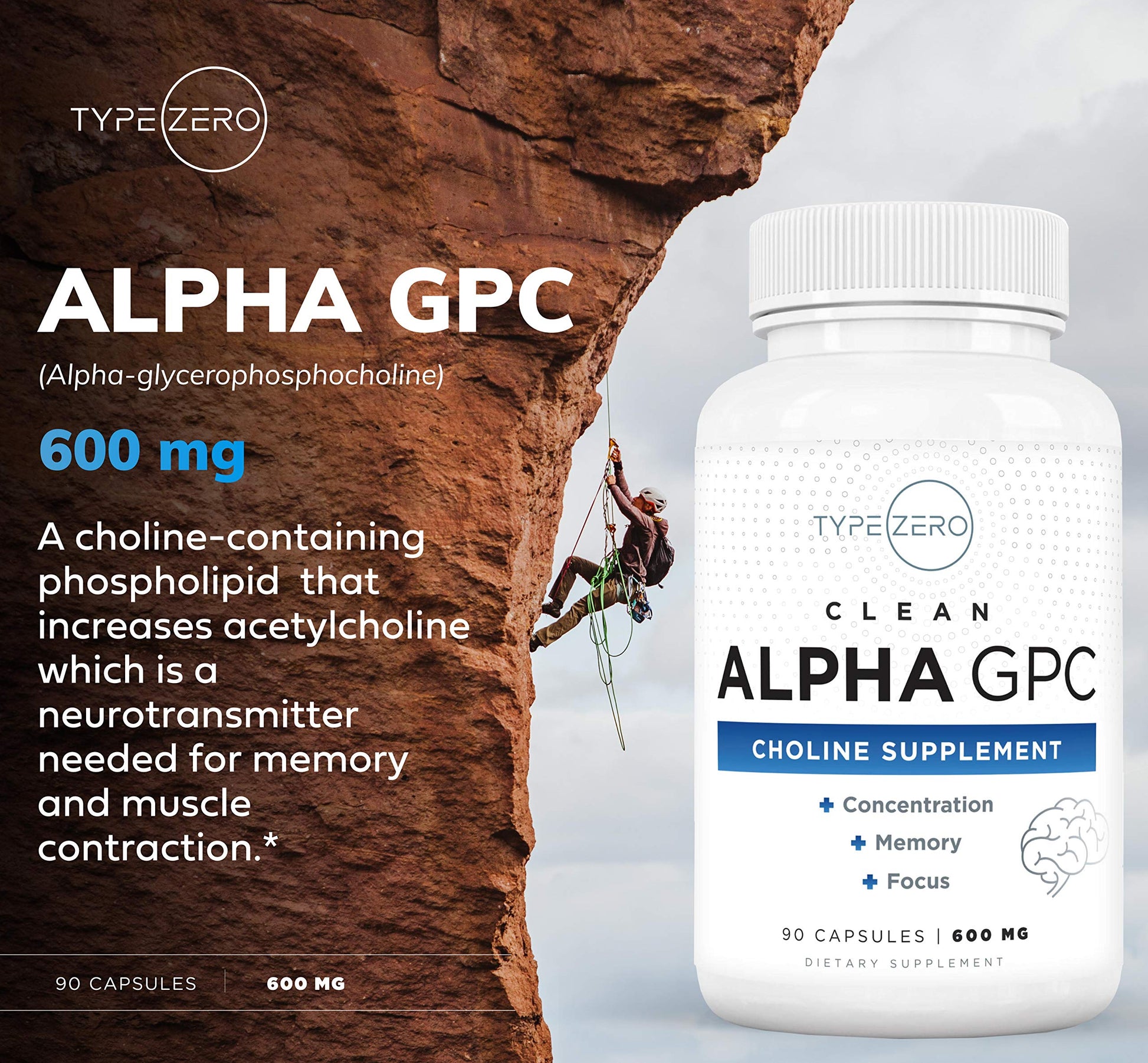 Type Zero Ultra Clean Alpha GPC Choline Supplement (600mg | 90 Capsules) Soy Free, Non-GMO Nootropics Alpha GPC 600mg / 300mg; Alpha-GPC Brain Memory and Focus Supplements Type Zero uk supplements