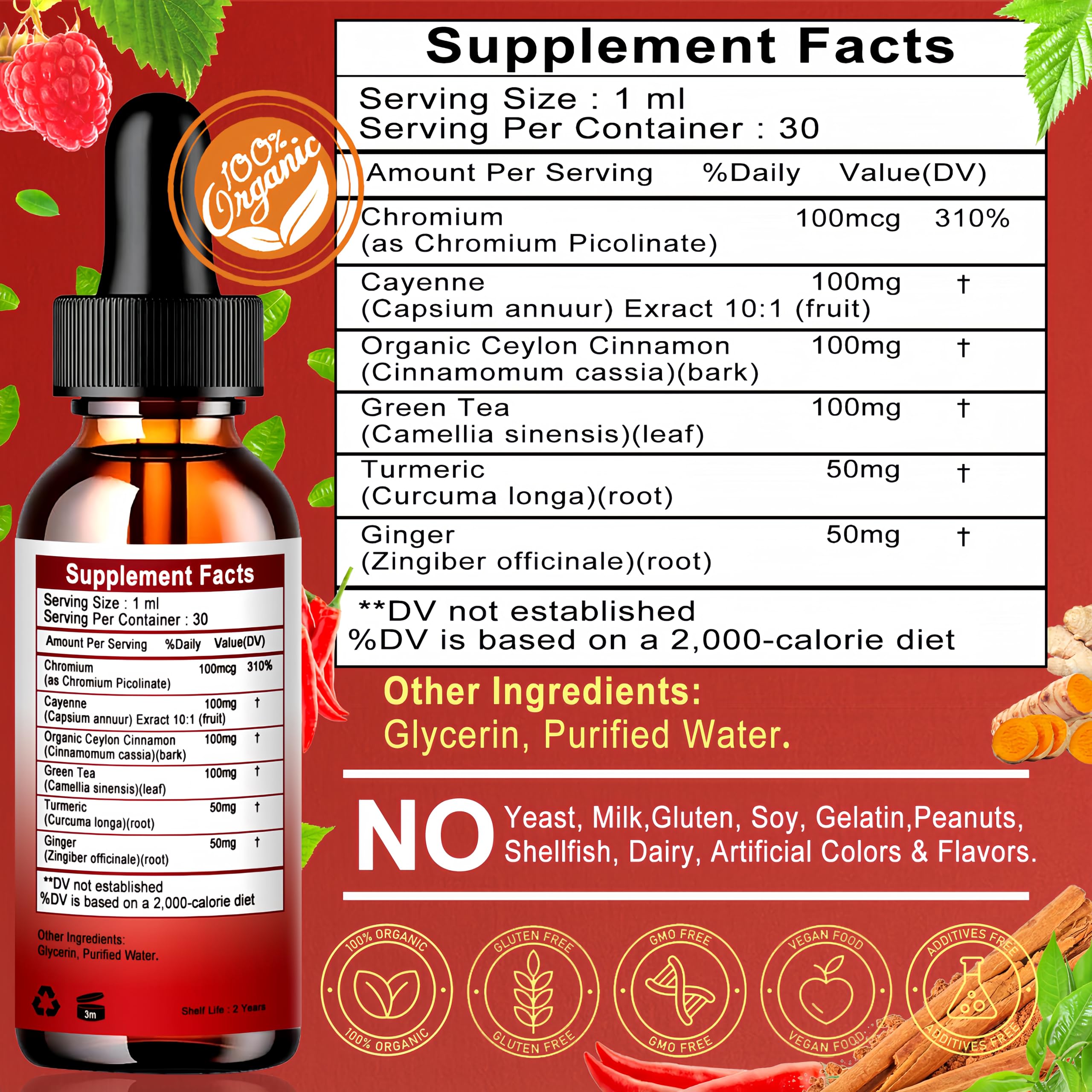Cayenne Pepper Drops, High Absorption 6-in-1 Liquid Cayenne Pepper Supplement w/Ceylon Cinnamon, Green Tea Extract, Turmeric, Organic Liquid Drops Than Cayenne Capsules Powder Vita letuo uk supplements