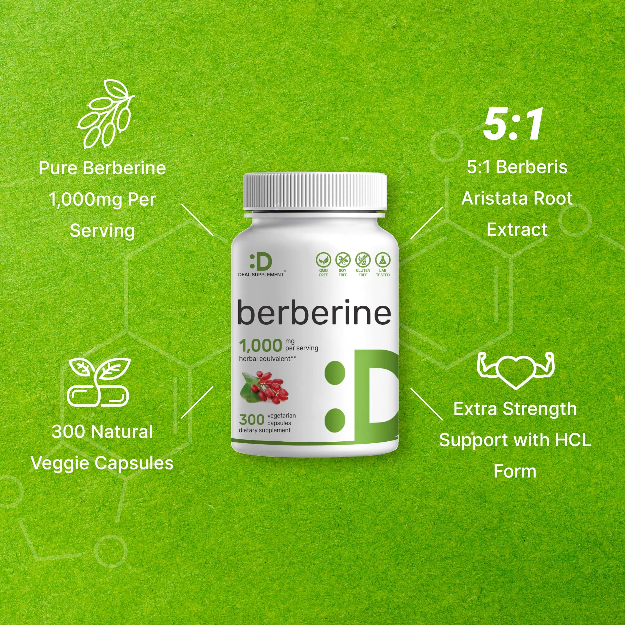 Berberine Supplement, 1,000mg Per Serving, 300 Veggie Capsules – 97% Pure Berberine DEAL SUPPLEMENT uk supplements