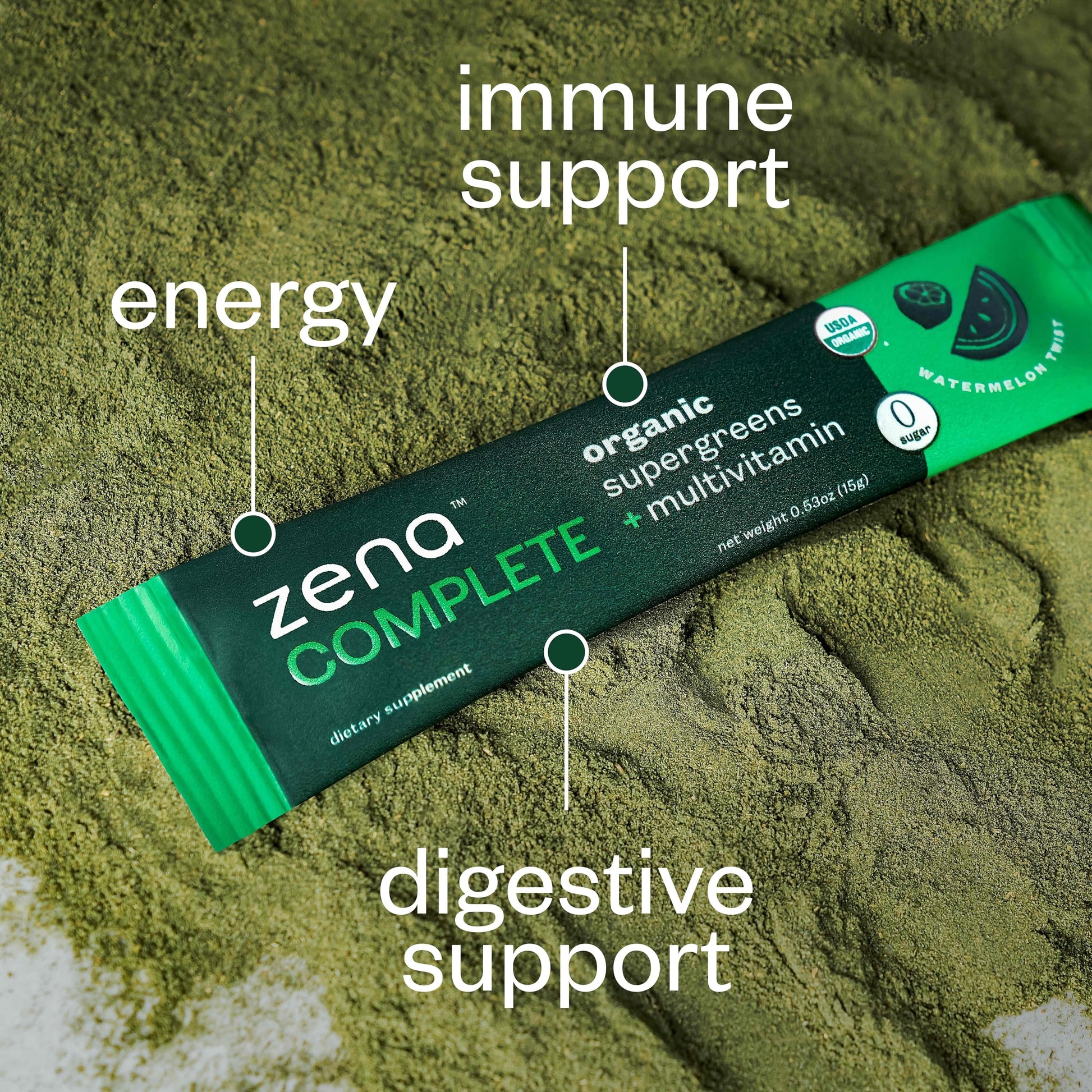 Zena Complete Organic Super Greens Powder & Multivitamin, 90+ Supergreens, Fruits, Veggies, Pre & Probiotics, Watermelon Citrus Flavor Zena Nutrition uk supplements