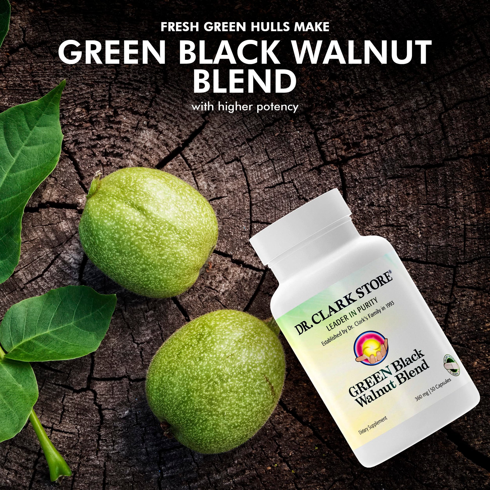 Dr Clark Green Black Walnut Blend - Freeze Dried Hull Dietary Supplement, Extra Strength Formula from All Natural Walnuts, Supports Healthy Intestinal Environment, 360mg, 50 Gelatin Capsules Dr Clark Store uk supplements