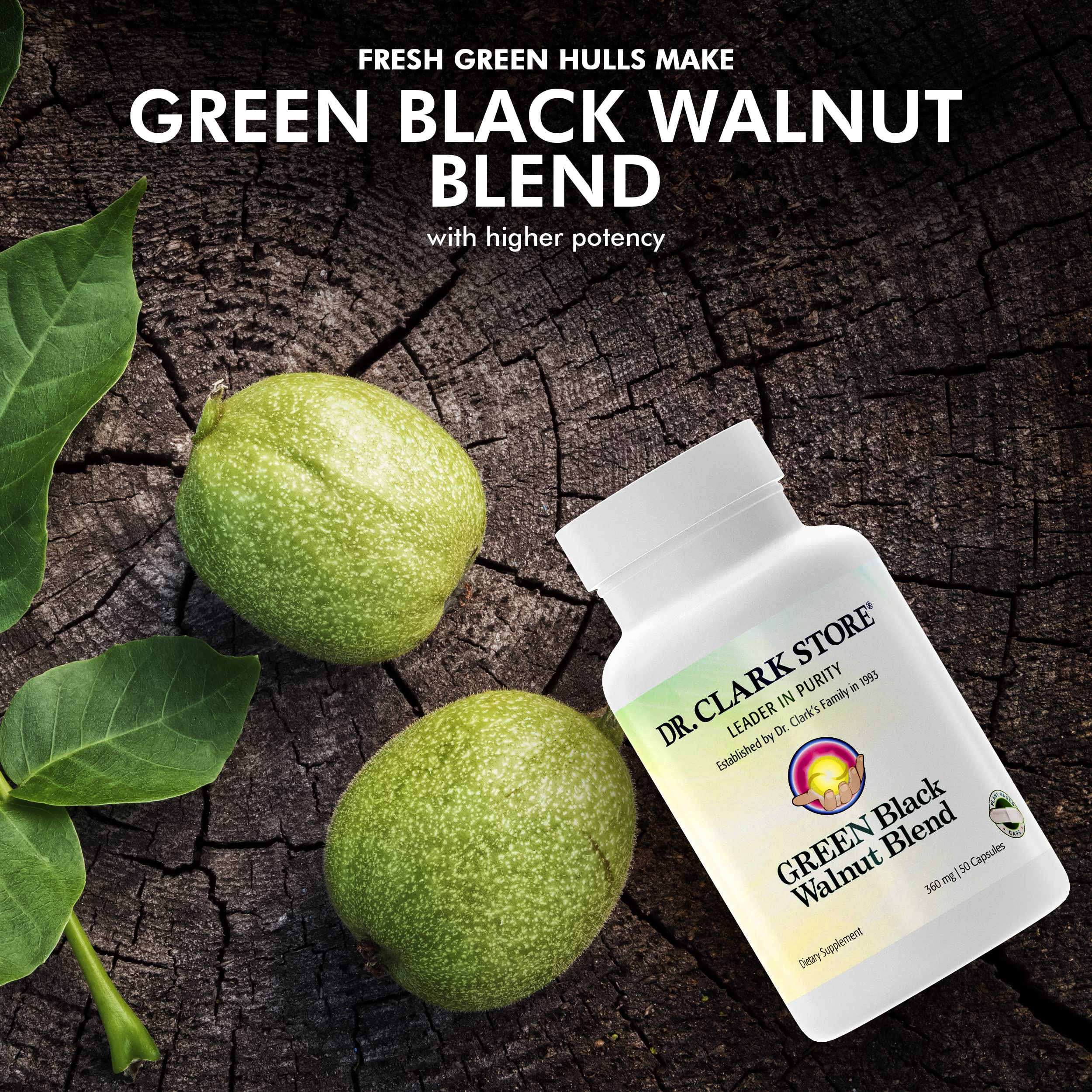 Dr Clark Green Black Walnut Blend - Freeze Dried Hull Dietary Supplement, Extra Strength Formula from All Natural Walnuts, Supports Healthy Intestinal Environment, 360mg, 50 Gelatin Capsules Dr Clark Store uk supplements