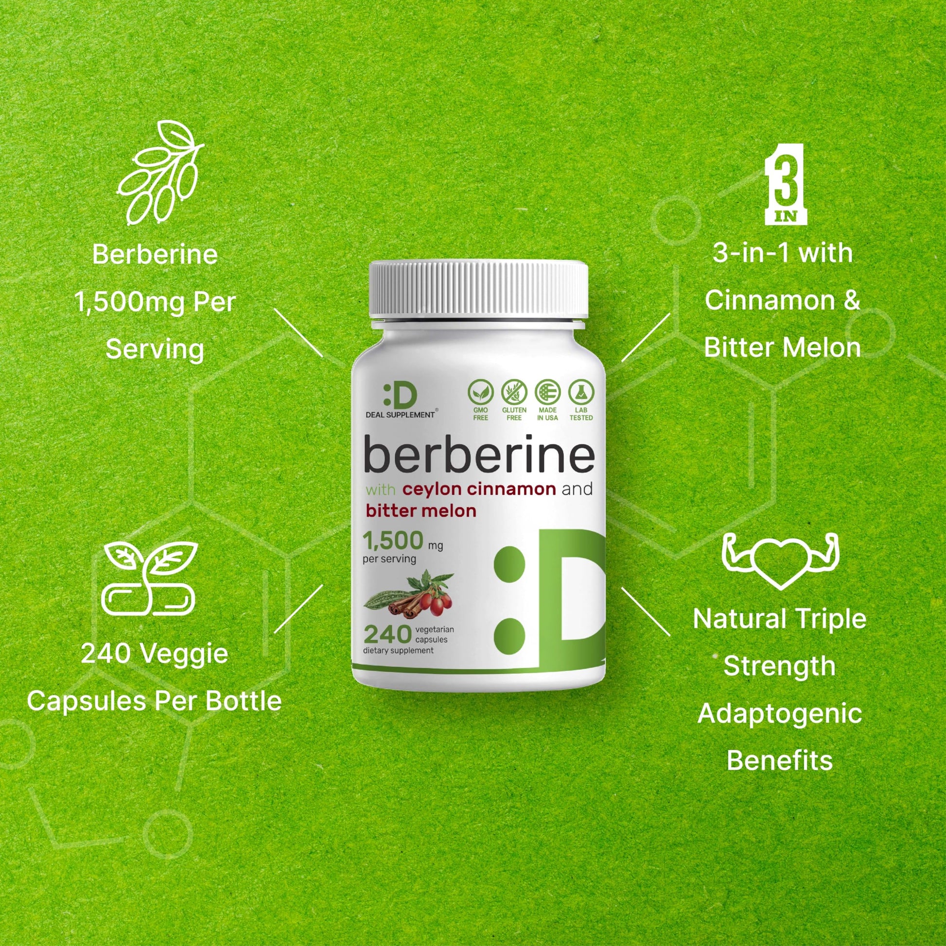 Berberine Supplement 500mg Per Capsule (1500mg Per Serving) | 240 Veggie Capsules DEAL SUPPLEMENT uk supplements
