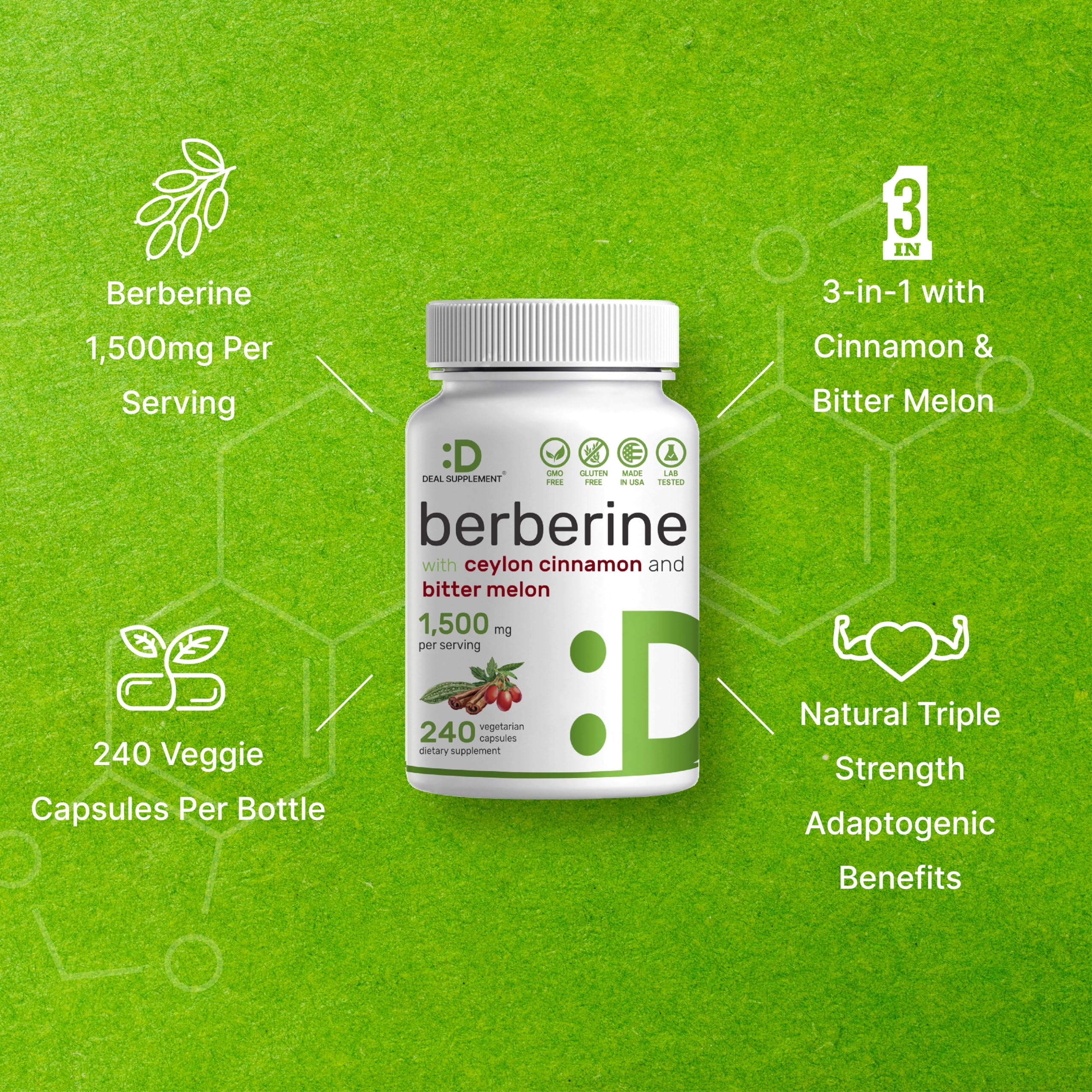 Berberine Supplement 500mg Per Capsule (1500mg Per Serving) | 240 Veggie Capsules DEAL SUPPLEMENT uk supplements