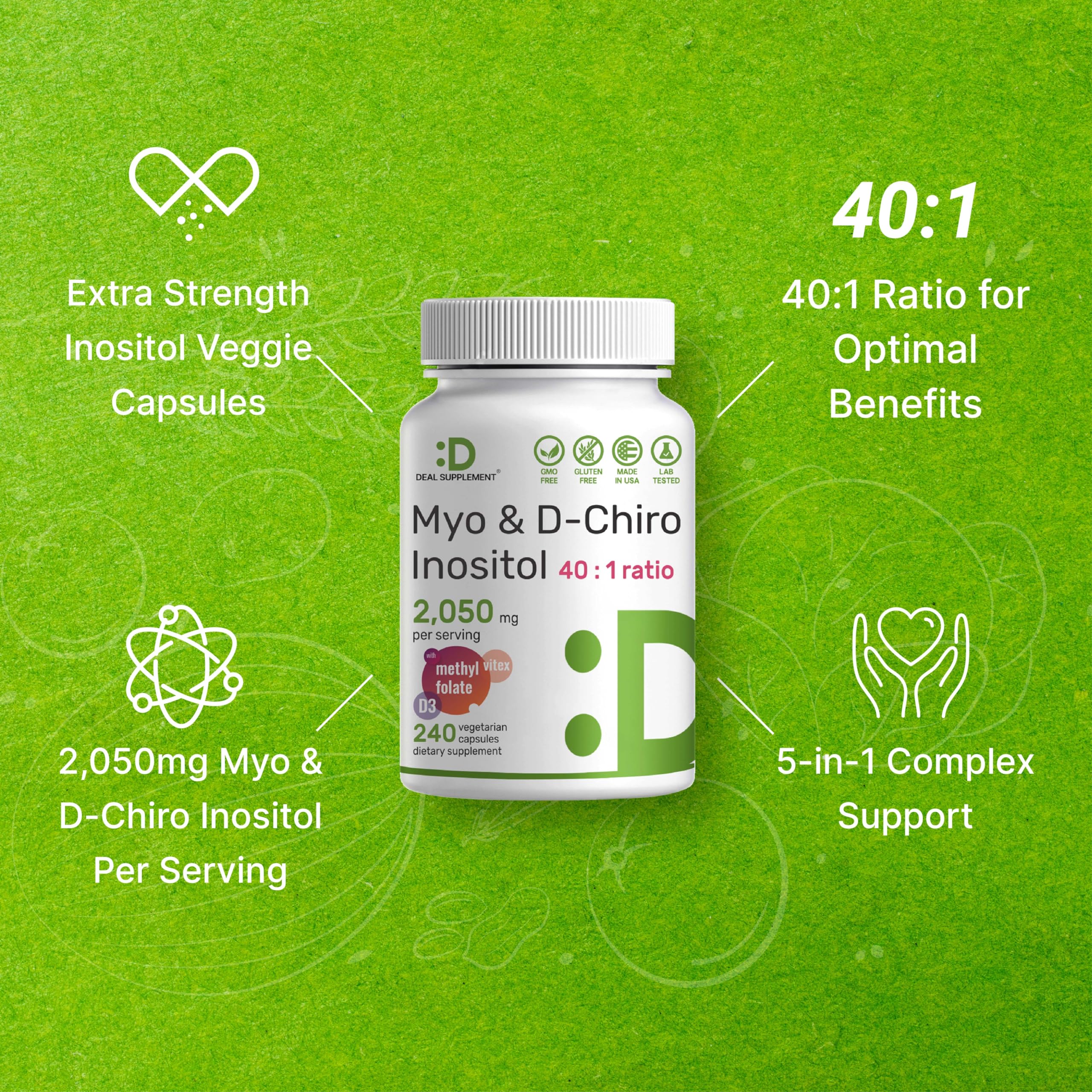 Myo-Inositol & D-Chiro Inositol Supplement (40:1) 2,050mg Per Serving, 240 Veggie Cap DEAL SUPPLEMENT uk supplements