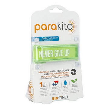 Parakito green bracelet "Never give up" rechargeable mosquito repellent PARAKITO uk supplements
