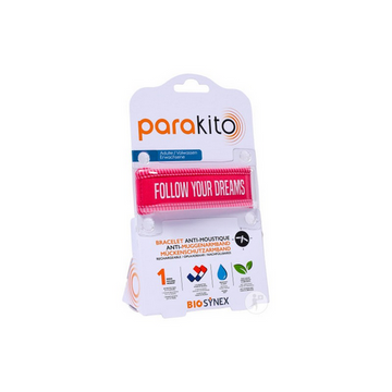Parakito pink "Follow your dreams" rechargeable mosquito repellent bracelet PARAKITO uk supplements
