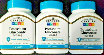 21st Century Potassium Gluconate 595mg Tablets 110ct - 3 Pack