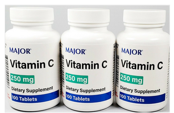 Major Vitamin C 250 mg Ascorbic Acid 100ct -3 Pack